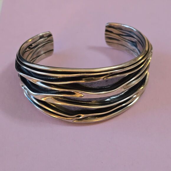 None Jewelry - Artisan Sterling Silver Cascading Waves Cuff Bracelet